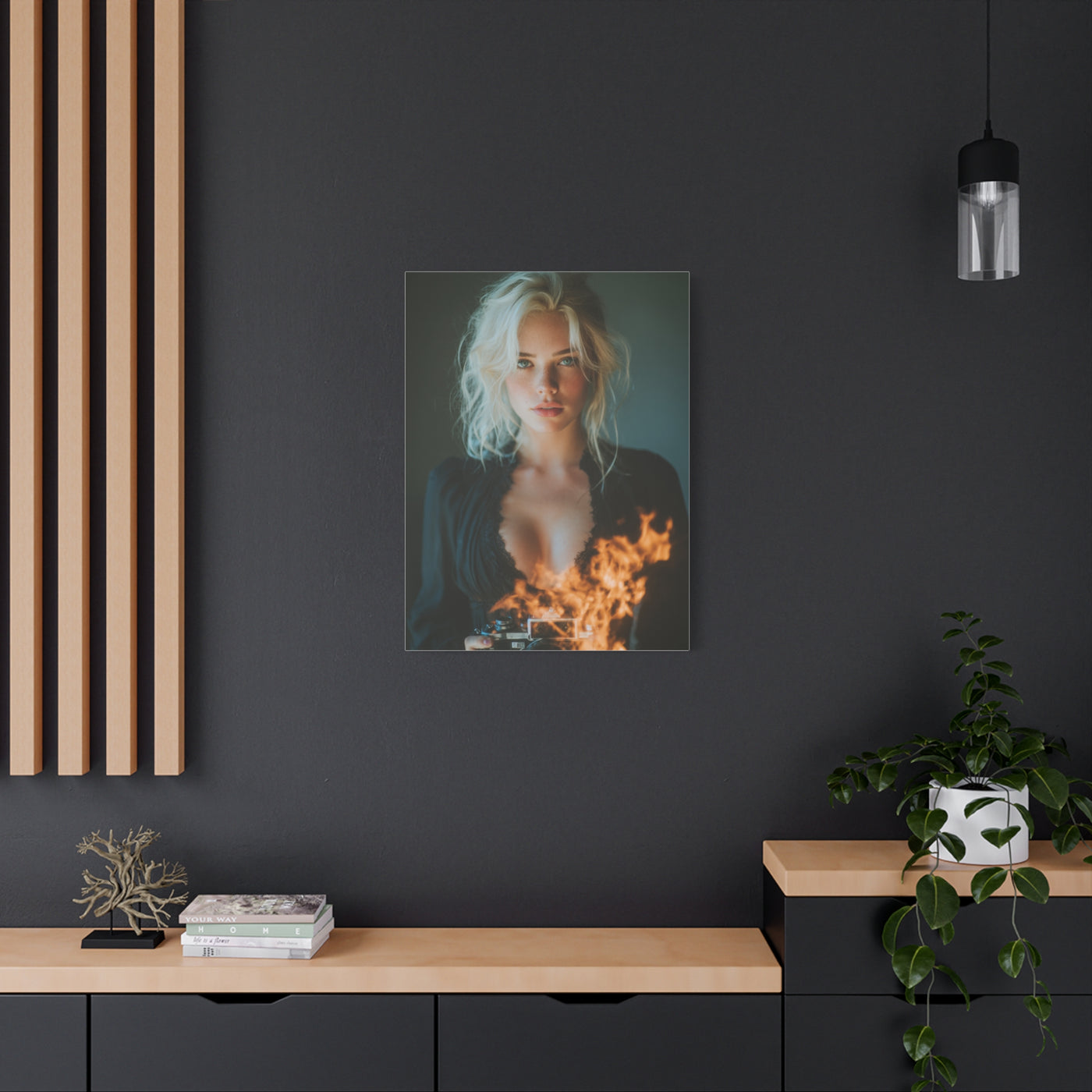 Blonde Muse Fire Camera Portrait Wall Art & Canvas Print