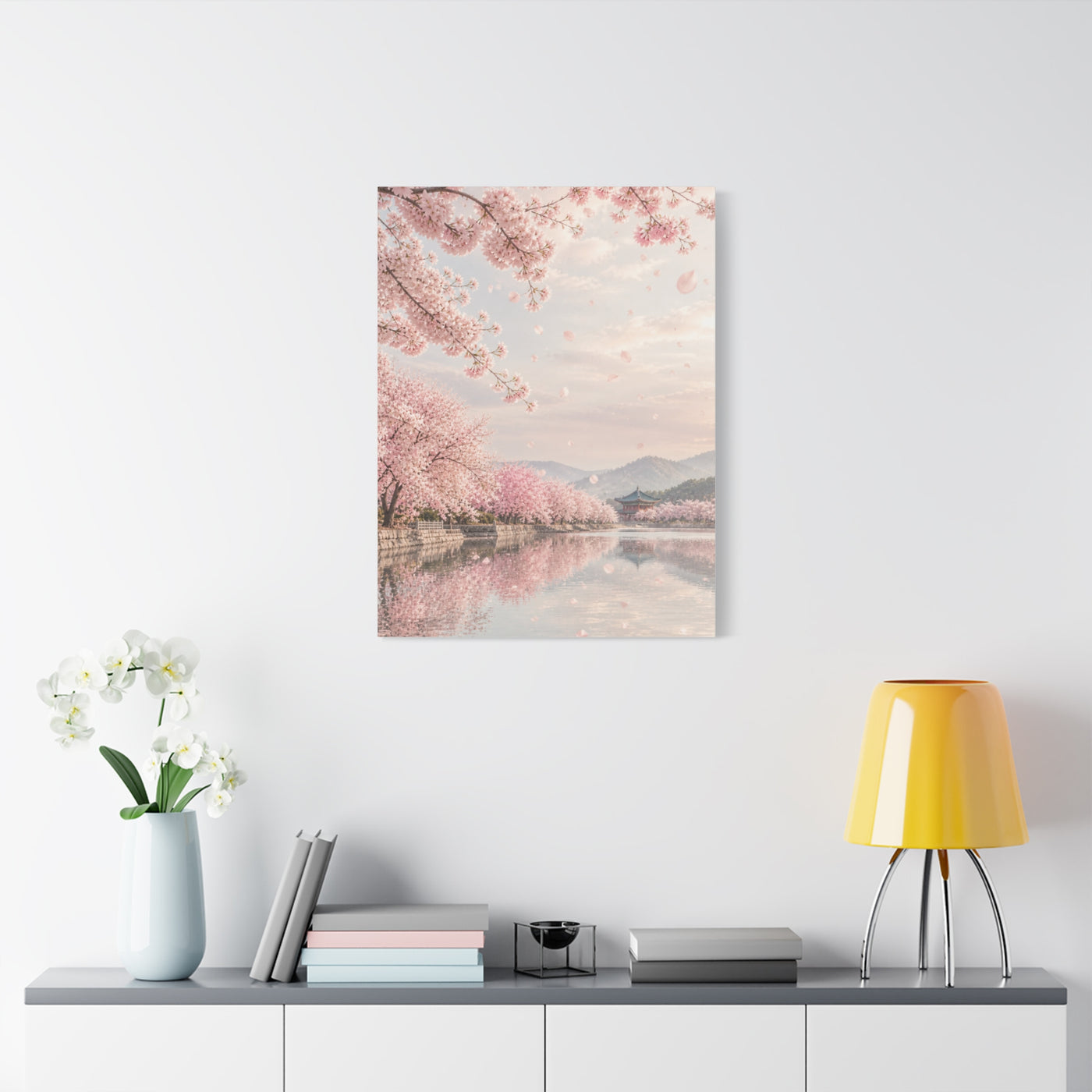 Cherry Blossom Reflection Landscape Wall Art & Canvas Print