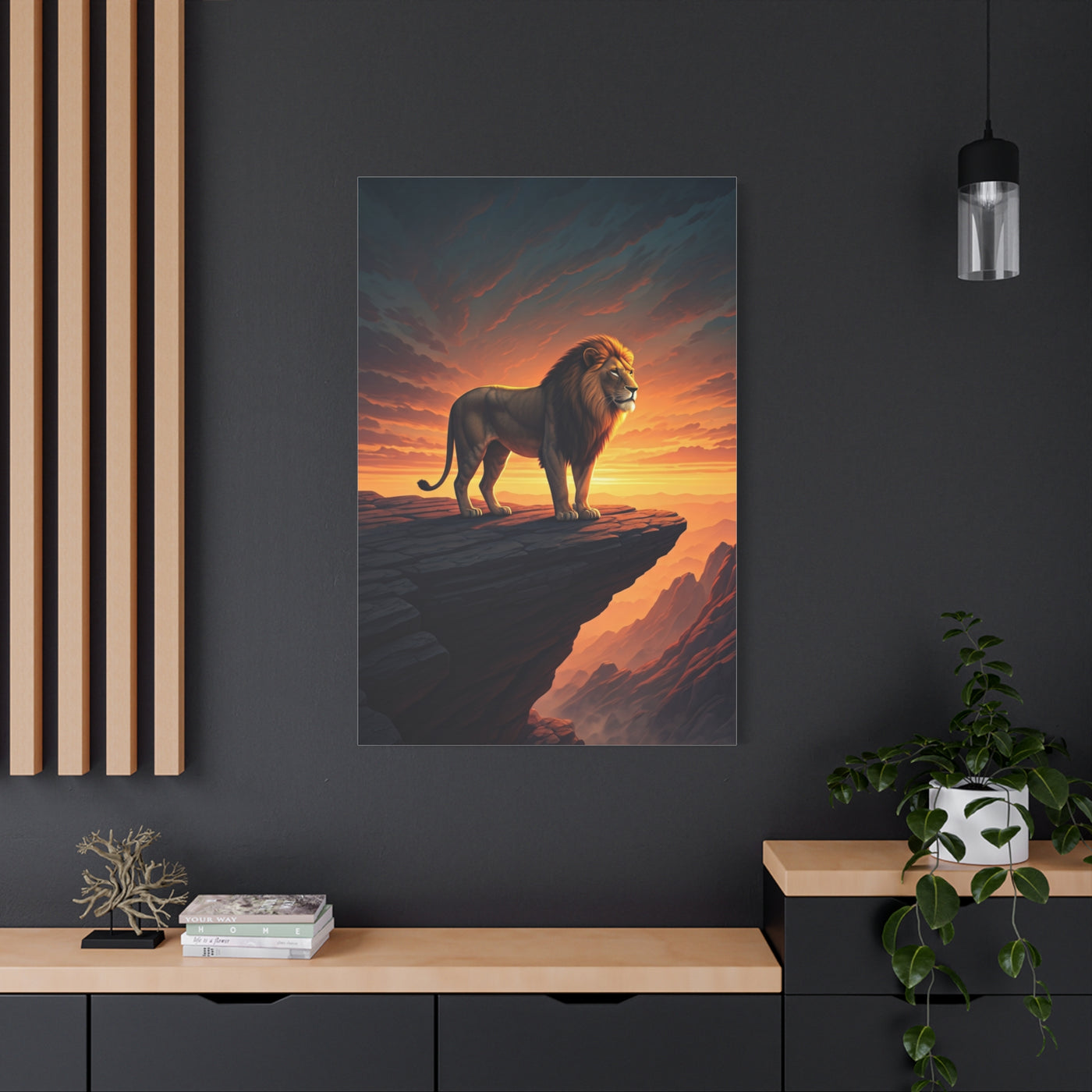 Lion King on Cliff at Sunset Wall Art & Canvas Prints