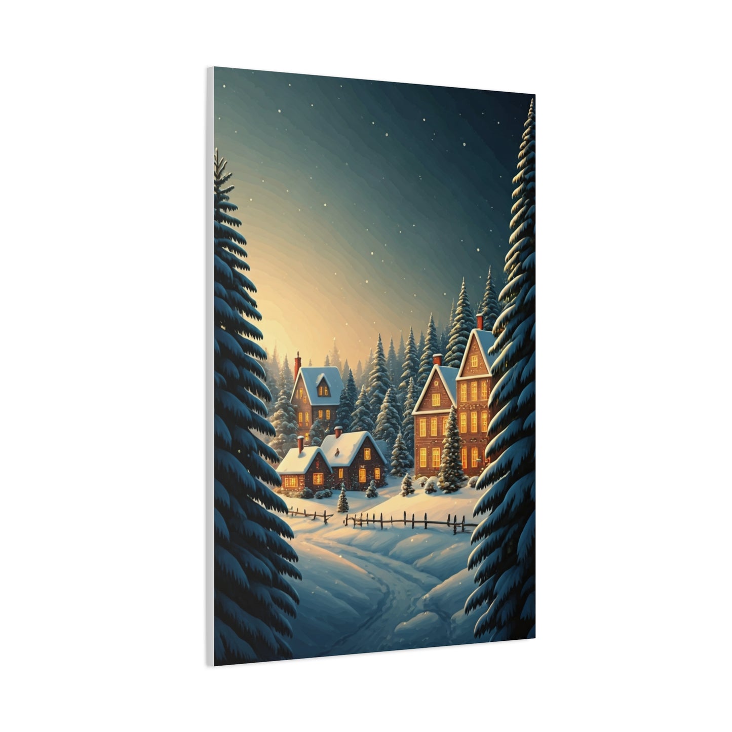 Snowy Christmas Village Under Winter Stars Wall Art & Canvas Print