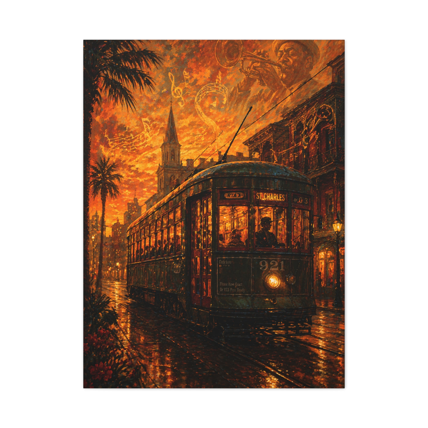 Historic Streetcar Jazz Sunset Wall Art & Canvas Print