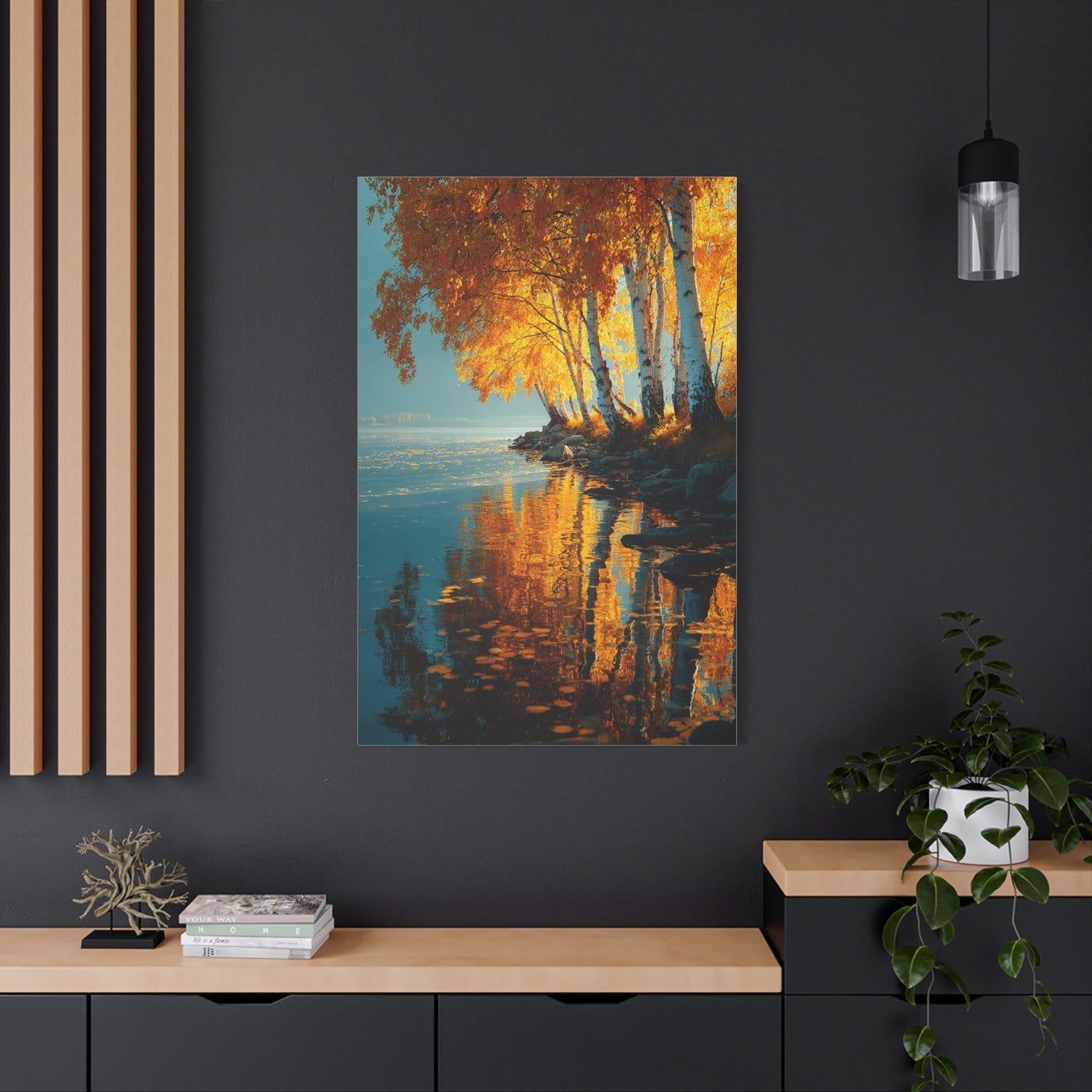 Golden Birch Autumn Lake Reflection Wall Art & Canvas Print