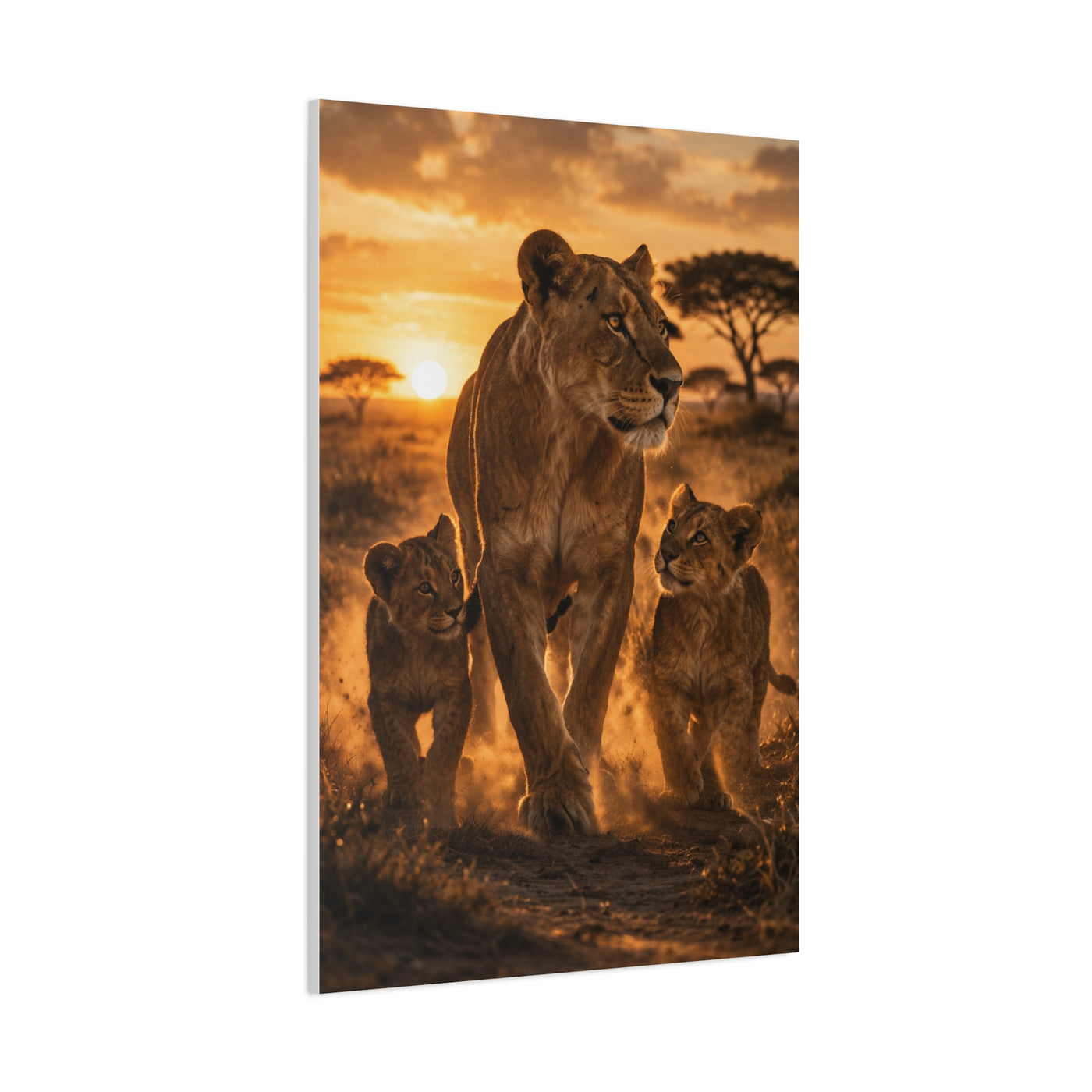 Lioness with Cubs Golden Path Wall Art & Canvas Print