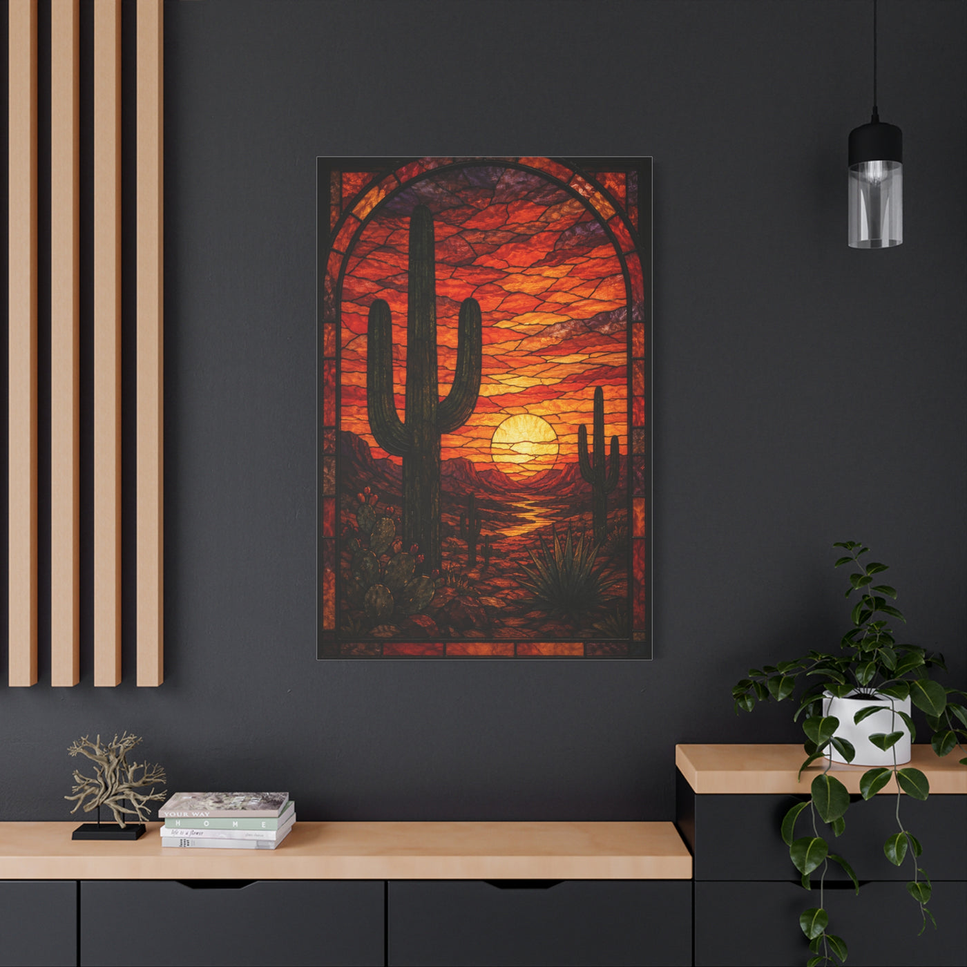 Stained Glass Desert Sunset Southwest Wall Art & Canvas Print