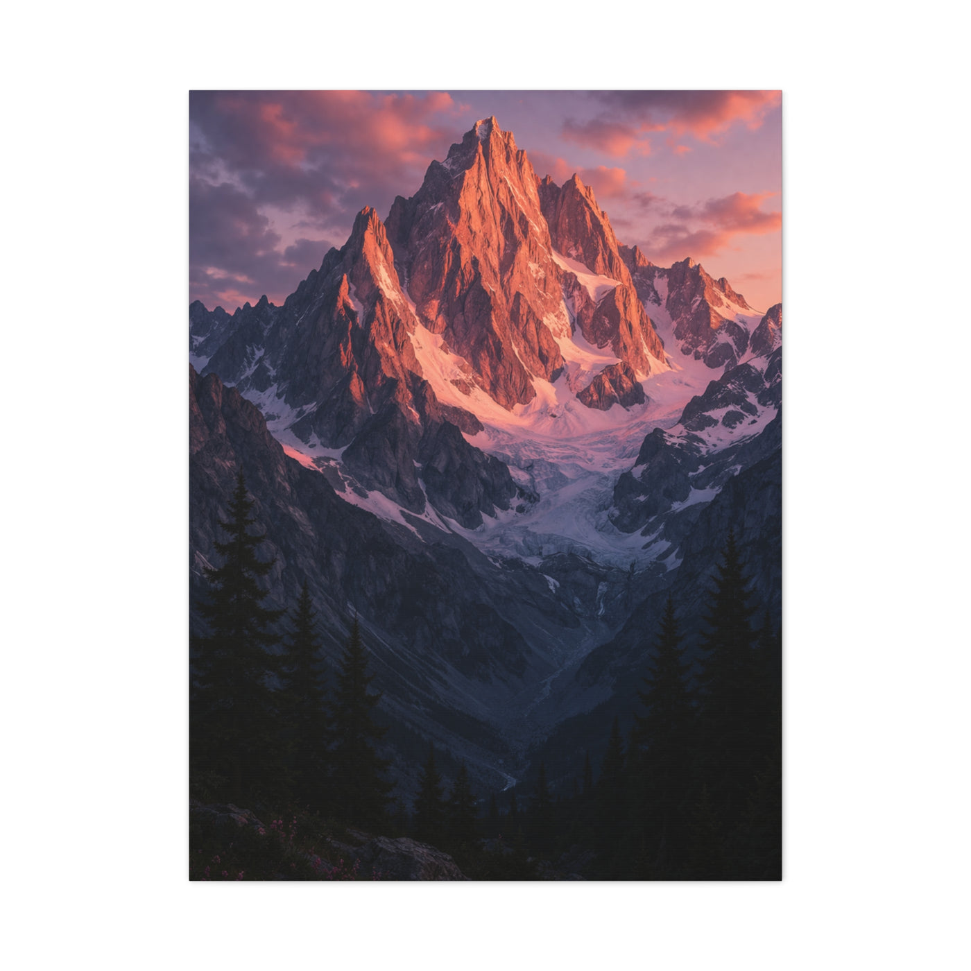 Rose Alpenglow Mountain Face Wall Art & Canvas Print