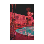 Pink Neon Pool Night Scene Wall Art & Canvas Print