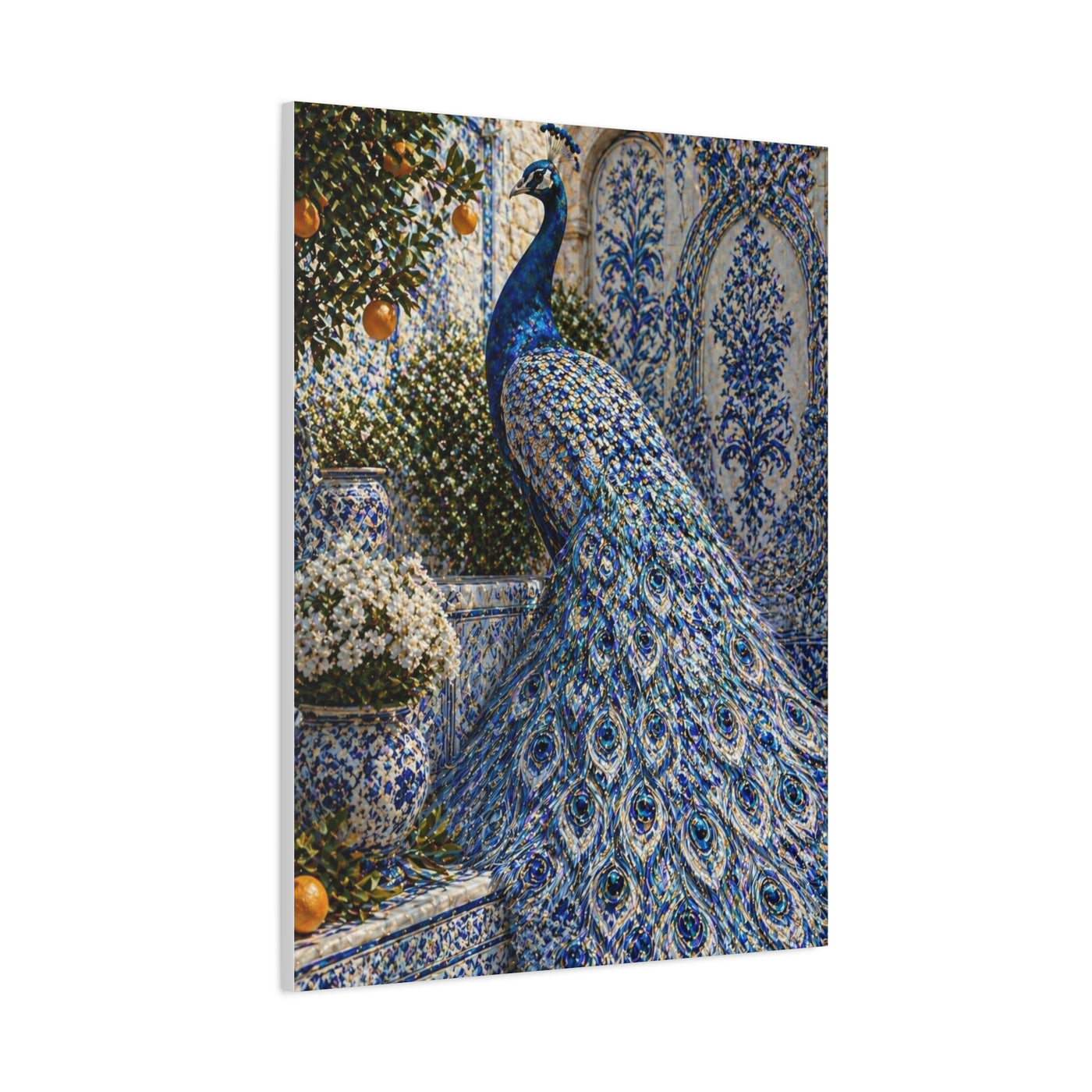 Mediterranean Ceramic Garden Peacock Wall Art & Canvas Print