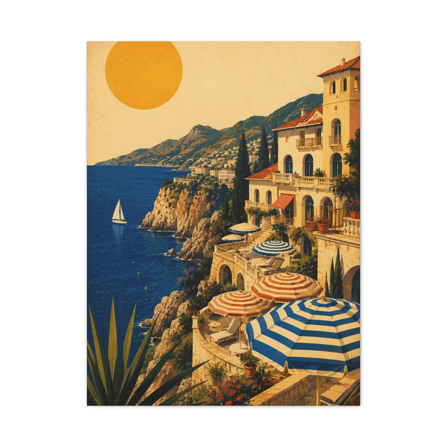 Riviera Coastal Terrace Poster Wall Art & Canvas Print