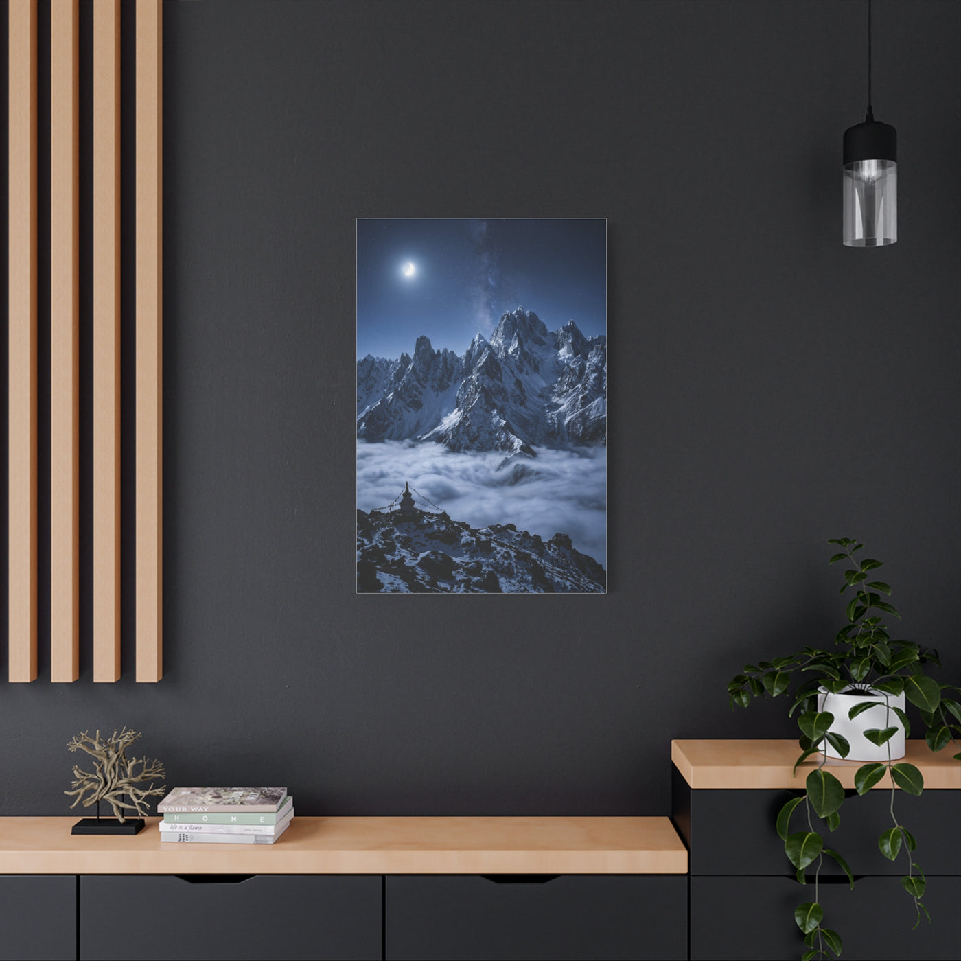 Moonlit Himalayan Peaks & Stupa Wall Art & Canvas Print