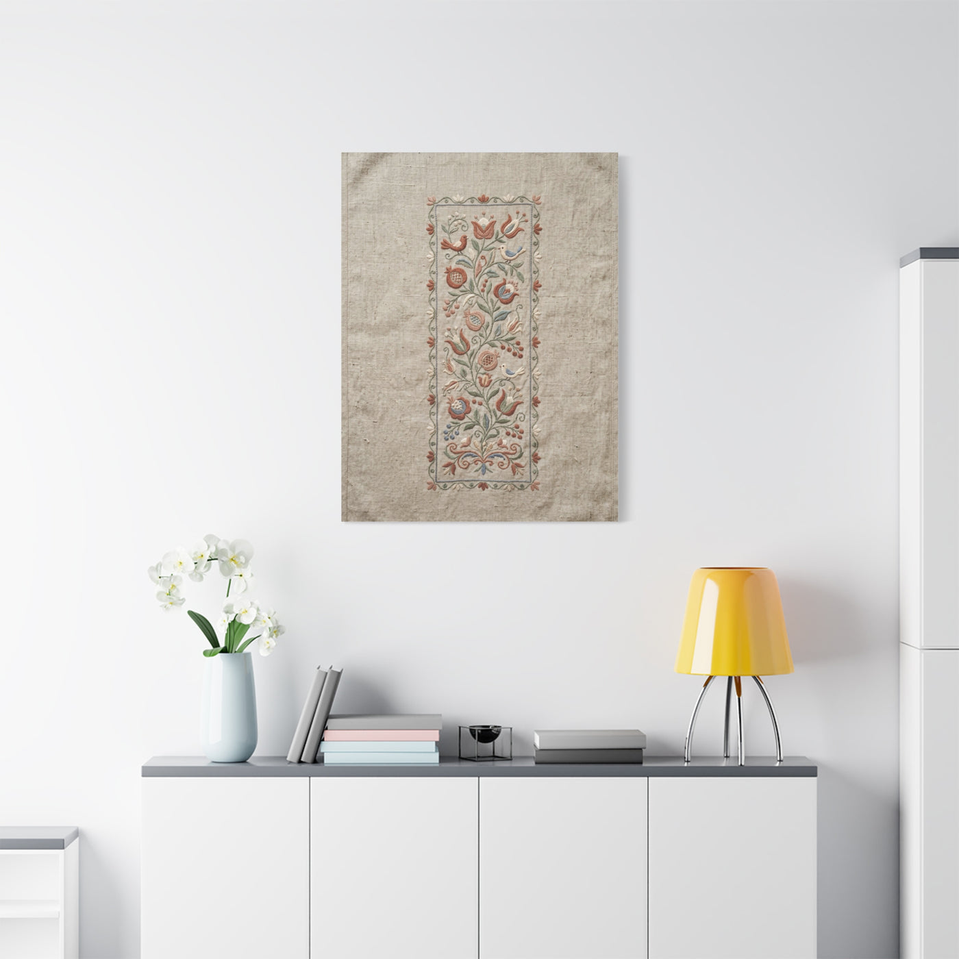 Rustic Folk Botanical Embroidery Strip Wall Art & Canvas Print