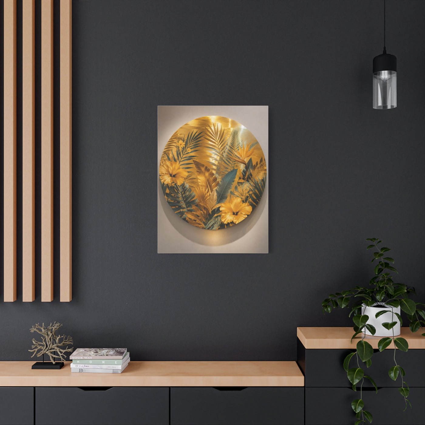 Golden Tropical Botanical Disc Composition Wall Art & Canvas Print