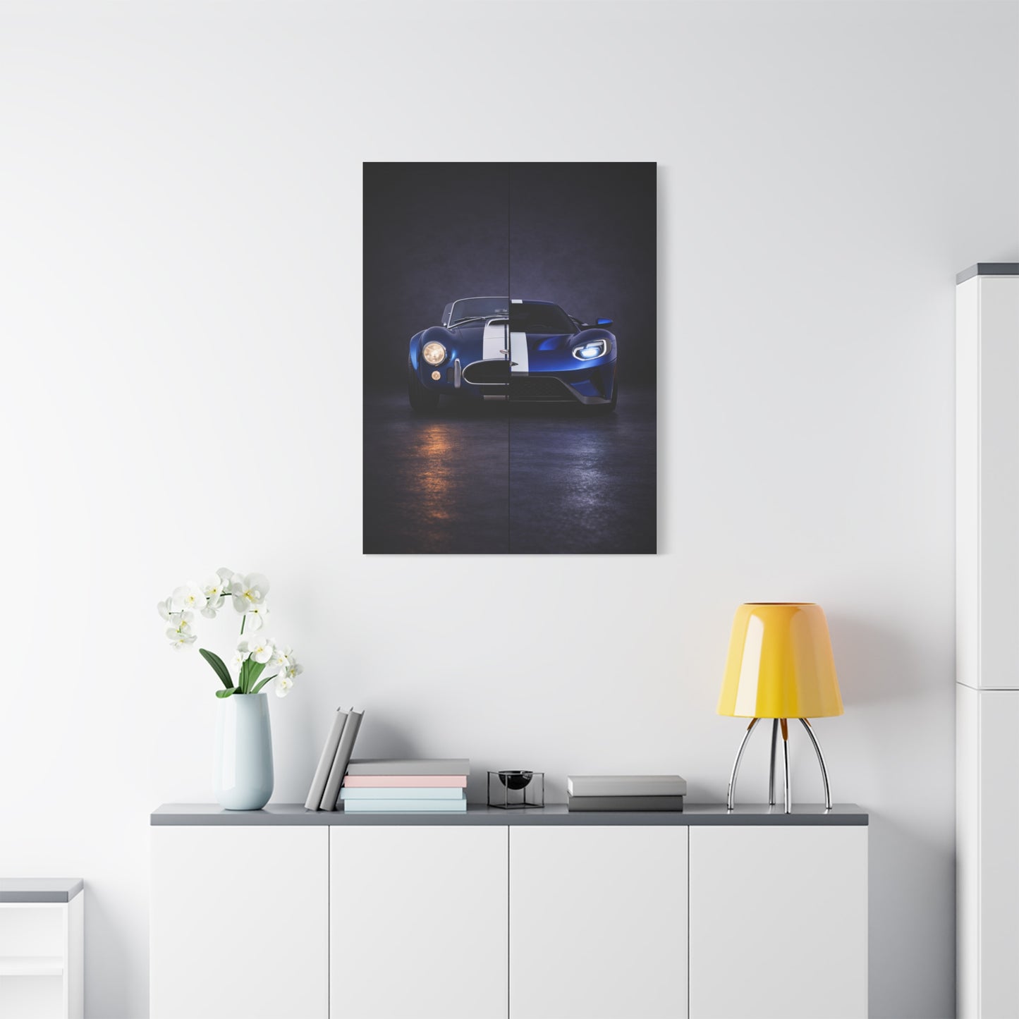 Shelby Cobra vs Ford GT Split Heritage and Modern Wall Art & Canvas Prints