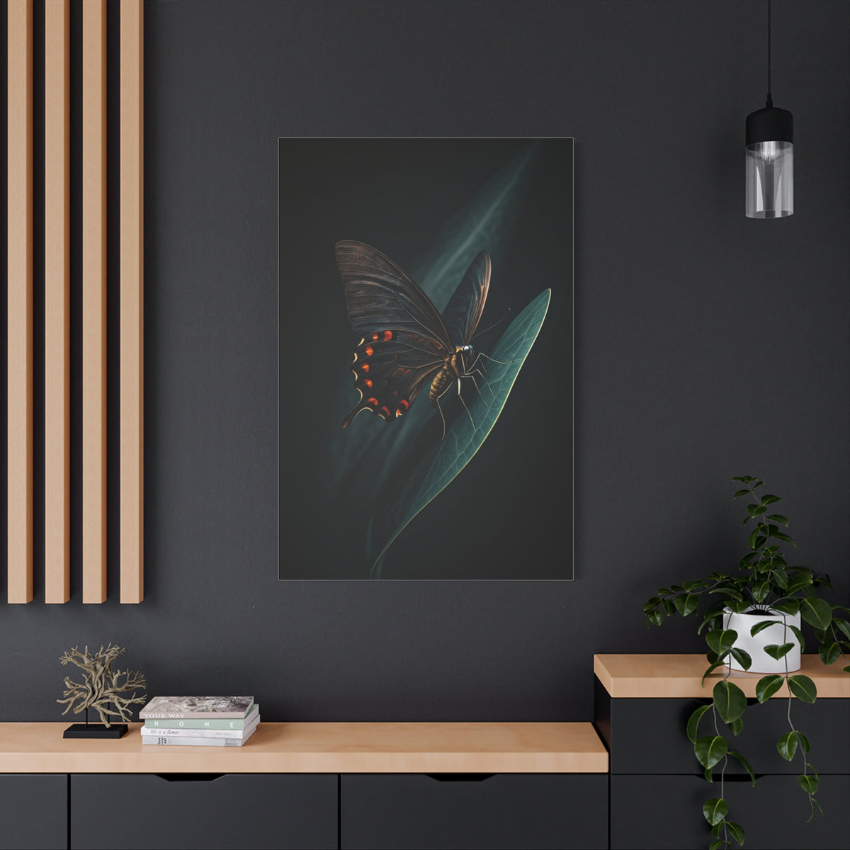Dark Swallowtail Butterfly on Leaf Wall Art & Canvas Prints