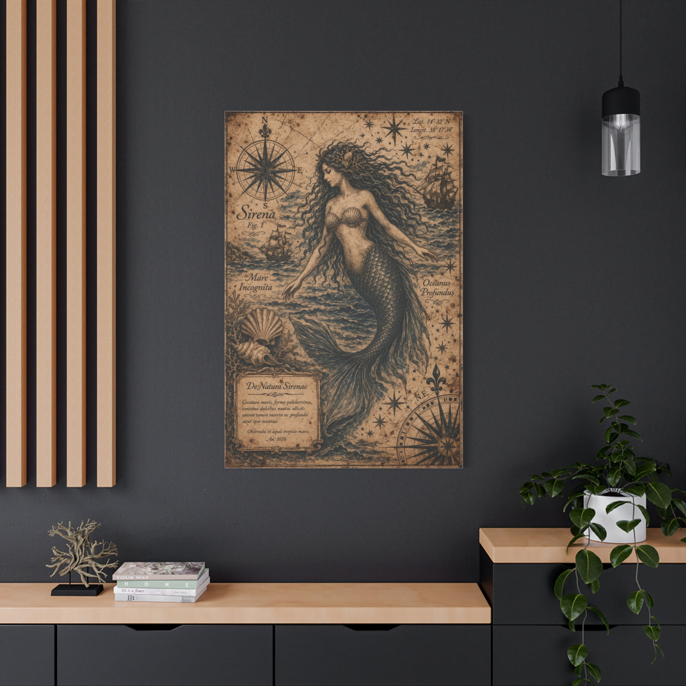 Antique Nautical Sirena Illustration Wall Art & Canvas Print