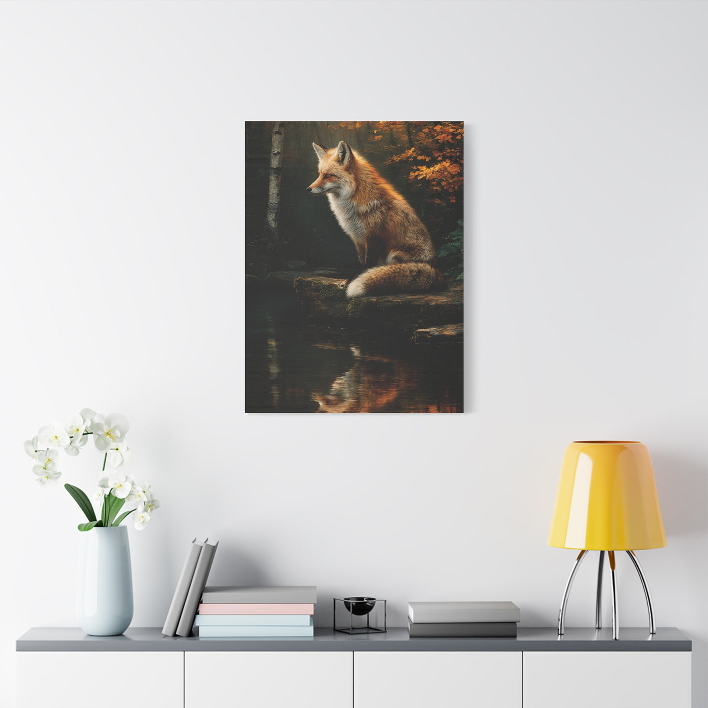 Woodland Stream Fox Reflection Wall Art & Canvas Print