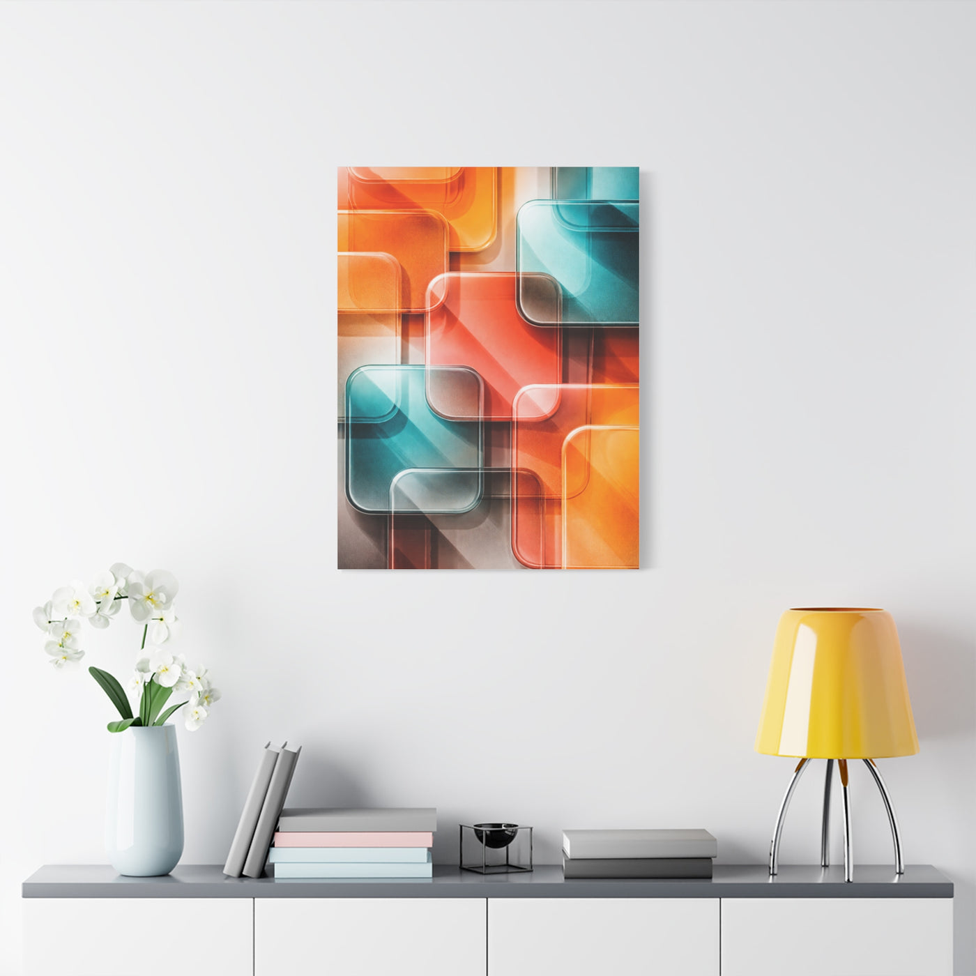 Tangerine and Teal Acrylic Geometry Wall Art & Canvas Print