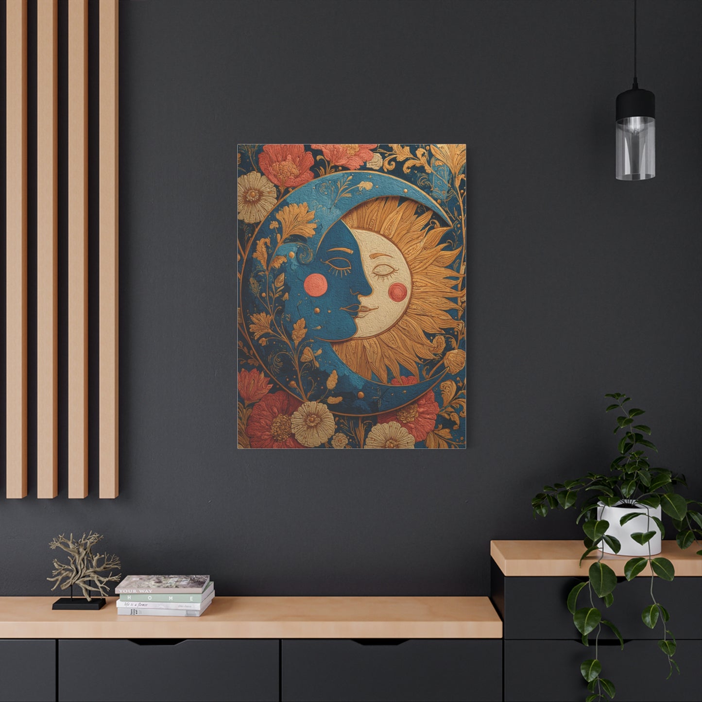 Celestial Sun and Moon Folk Wall Art & Canvas Print