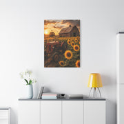 Rustic Farmhouse Sunflower Field Tractor Wall Art & Canvas Print