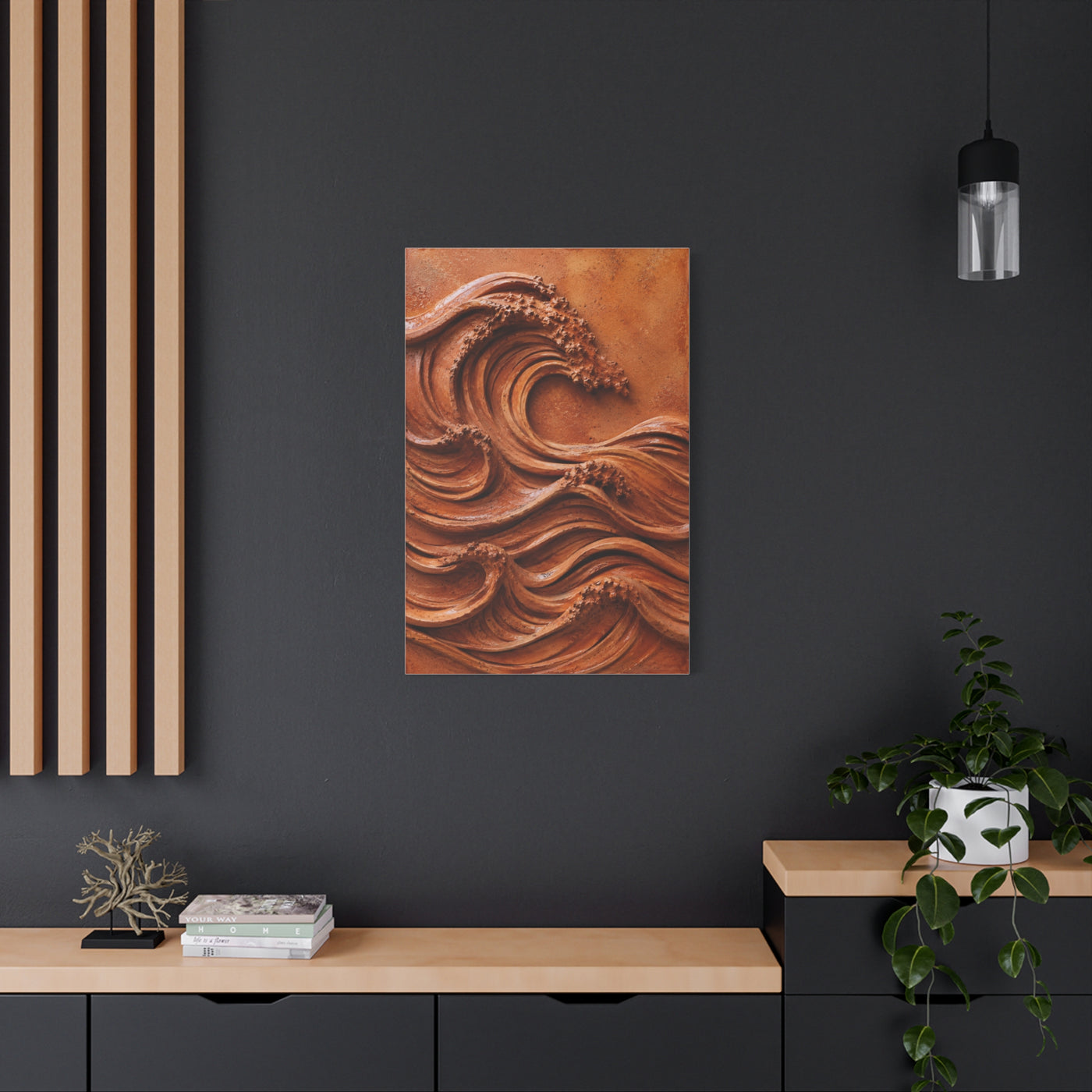 Terracotta Clay Wave Sculpture Panel Wall Art & Canvas Print