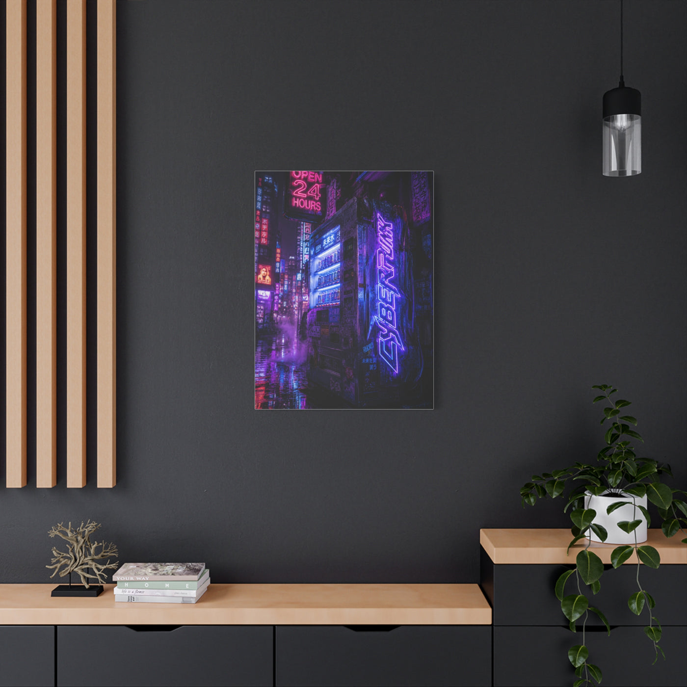 Cyberpunk Neon Vending Alley Street Wall Art & Canvas Print