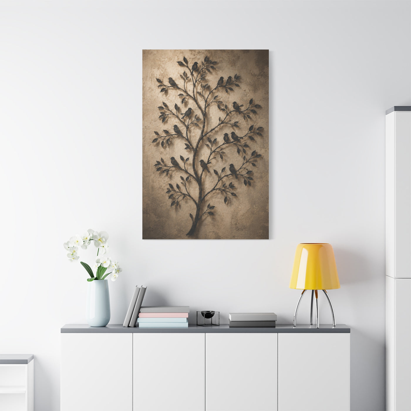 Minimal Metal Branch Birds Silhouette Trees Wall Art & Canvas Print