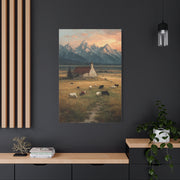 Rustic Mountain Farm Bulls & Cows Painting Wall Art & Canvas Print