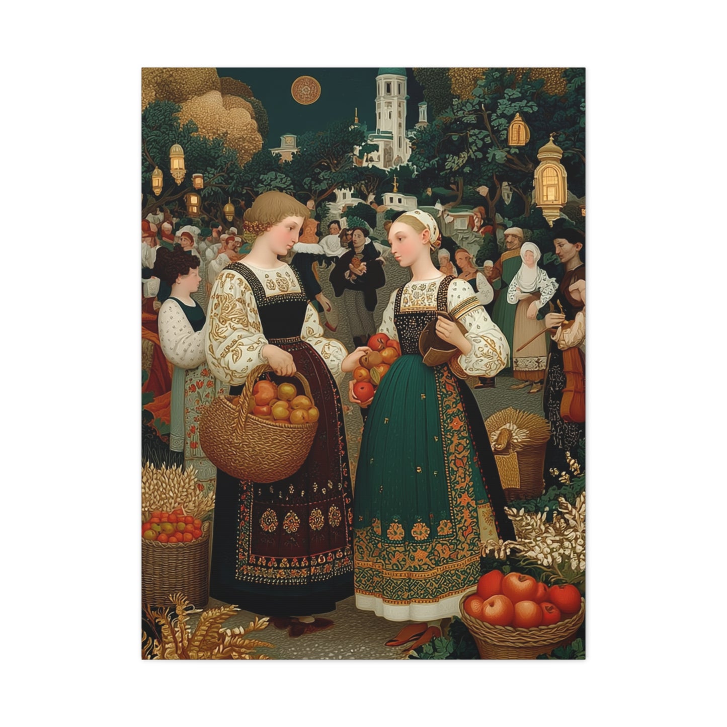 Village Harvest Festival Folk Scene Wall Art & Canvas Print