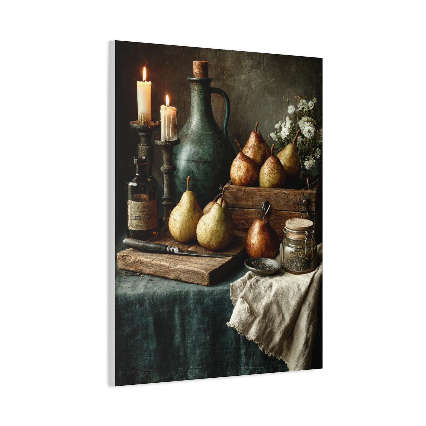 Rustic Pear & Candle Still Life Wall Art & Canvas Print