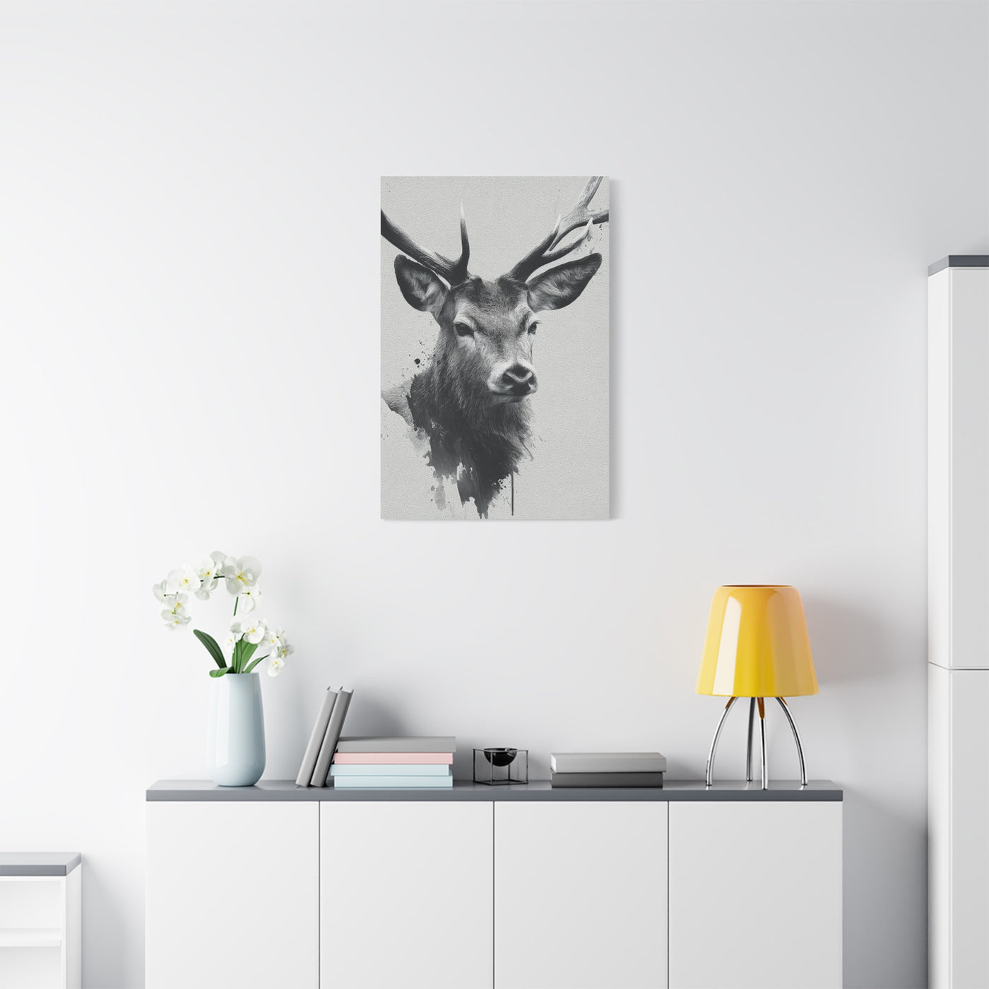 Minimal Ink Wash Deer Portrait Wall Art & Canvas Print