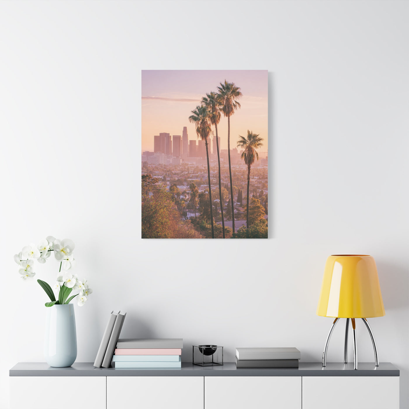 Los Angeles Sunset Skyline with Palm Trees Wall Art & Canvas Print