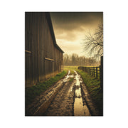 Rain-Soaked Farm Road Beside the Barn Wall Art & Canvas Prints