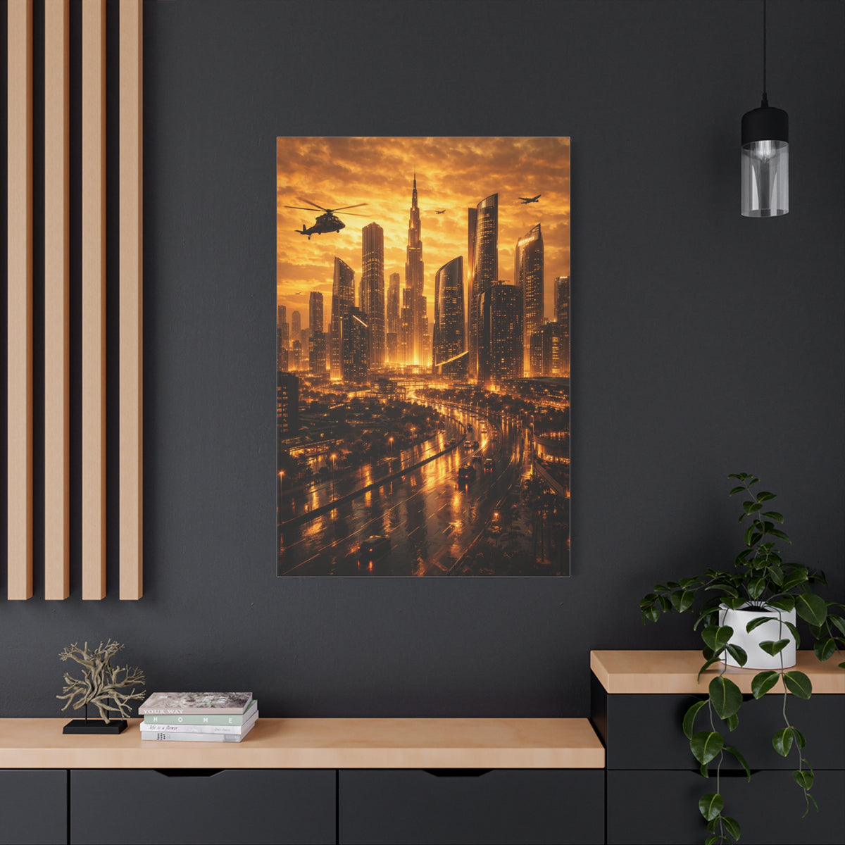 Golden Futuristic Cityscape Wall Art & Canvas Print