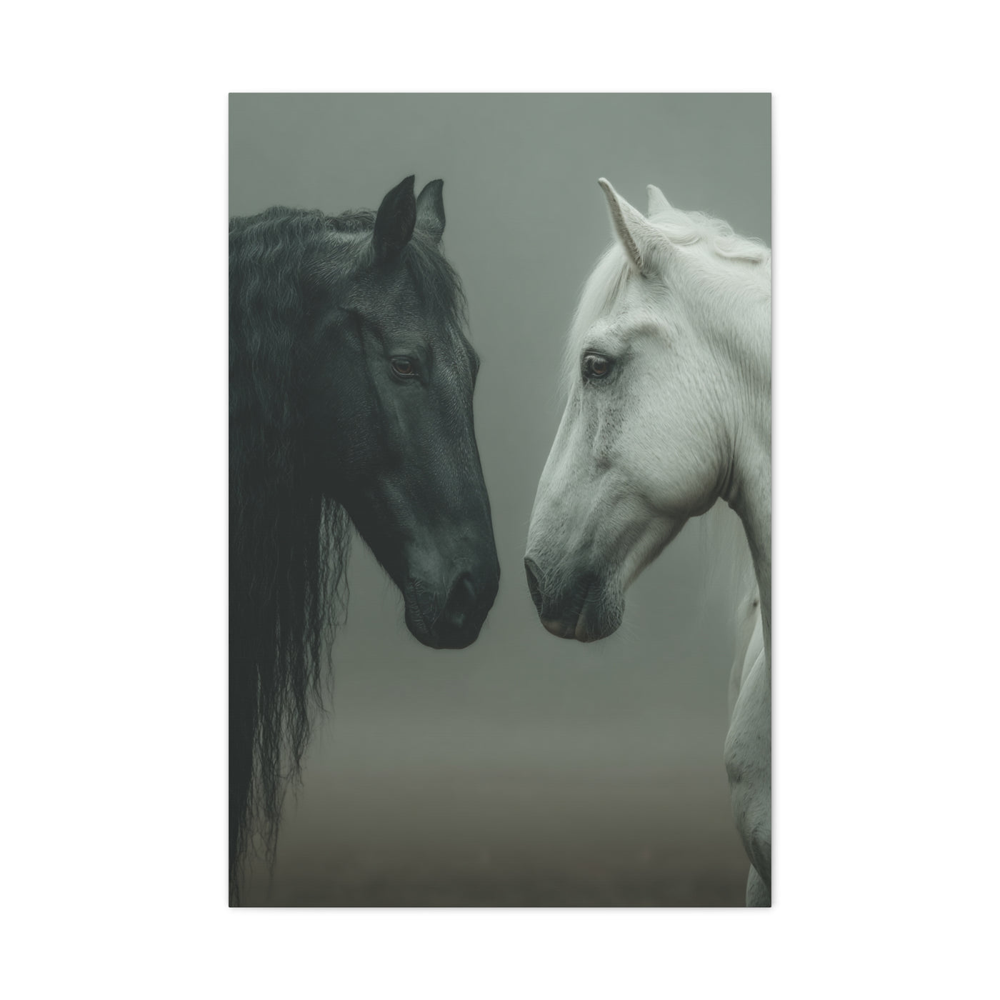 Dual Horse Contrast Portrait Wall Art & Canvas Print