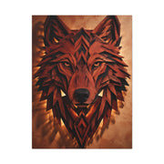 Geometric Carved Wood Wolf Head Sculpture Wall Art & Canvas Print