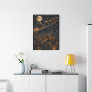 Moonlit Santa Sleigh Over Winter Village Wall Art & Canvas Print