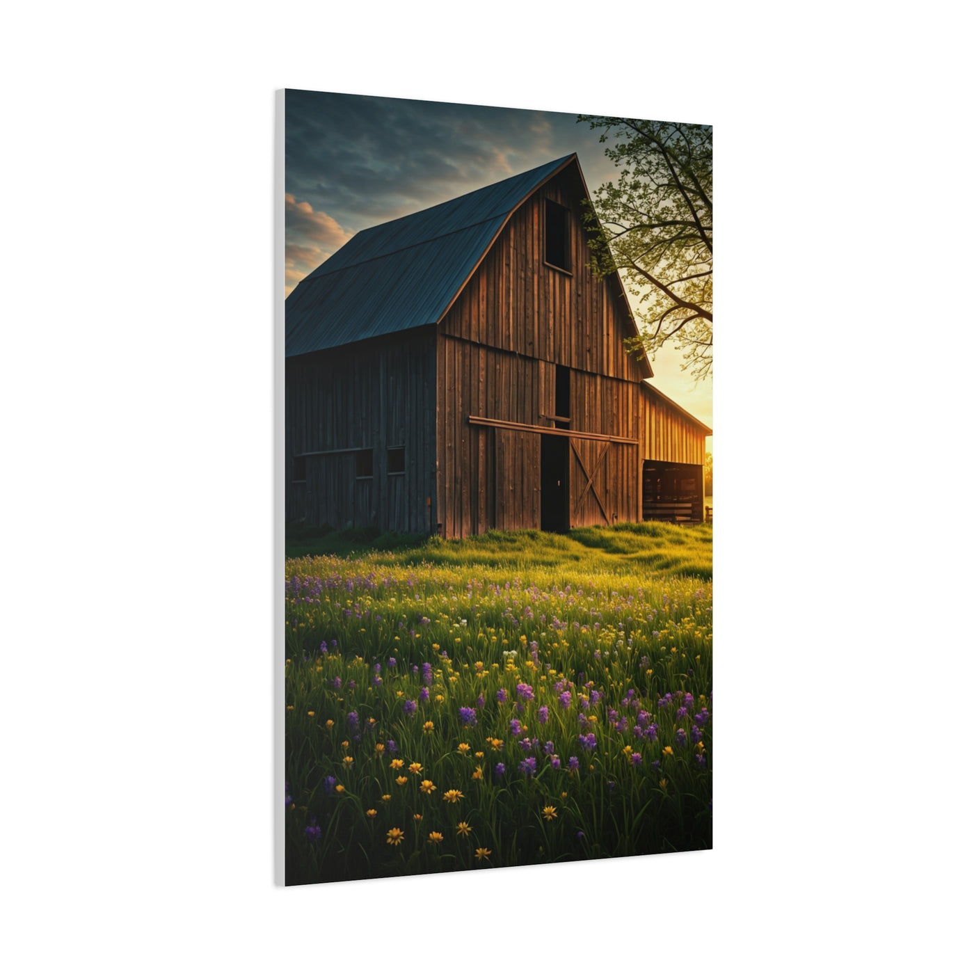 Wildflower Meadow Barn at Sunrise Wall Art & Canvas Prints