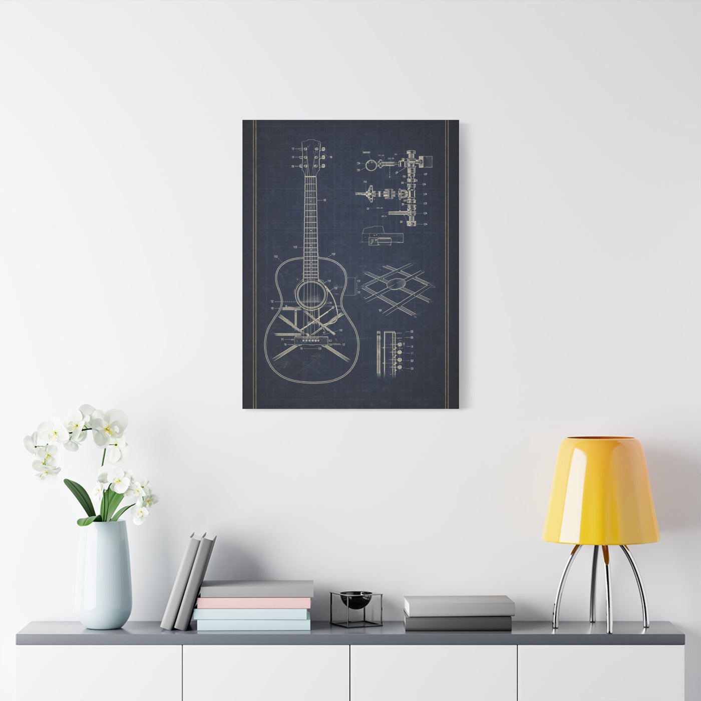 Acoustic Guitar Blueprint Study Wall Art & Canvas Print