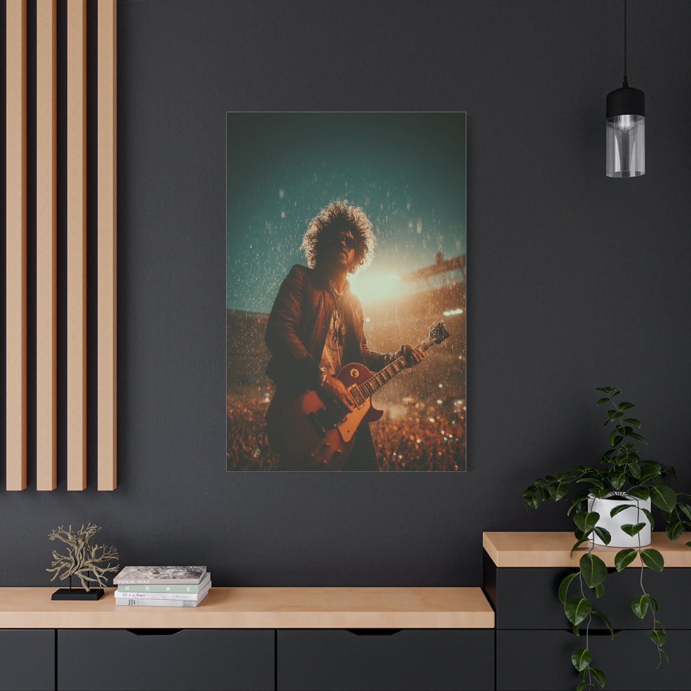 Rain Soaked Rock Guitar Performance Wall Art & Canvas Print