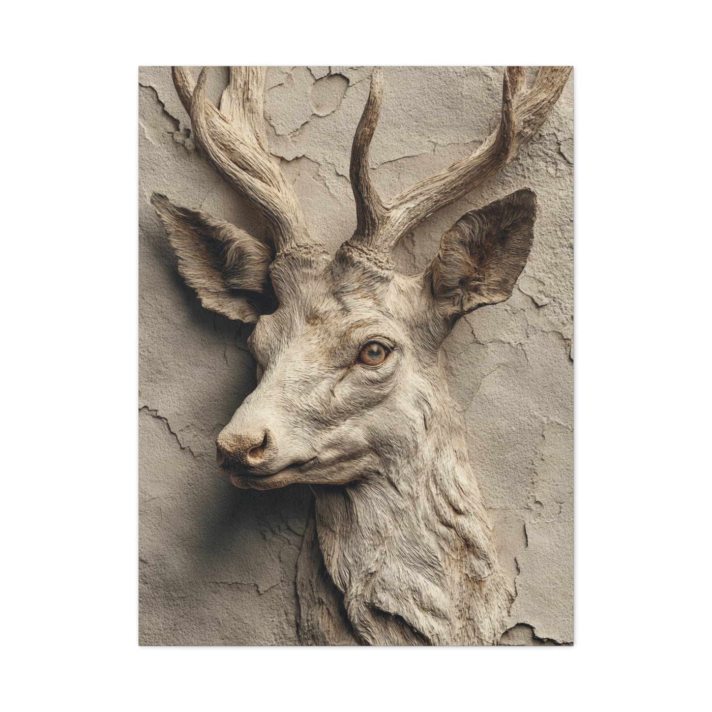 Rustic Stone Deer Relief Wall Art & Canvas Print
