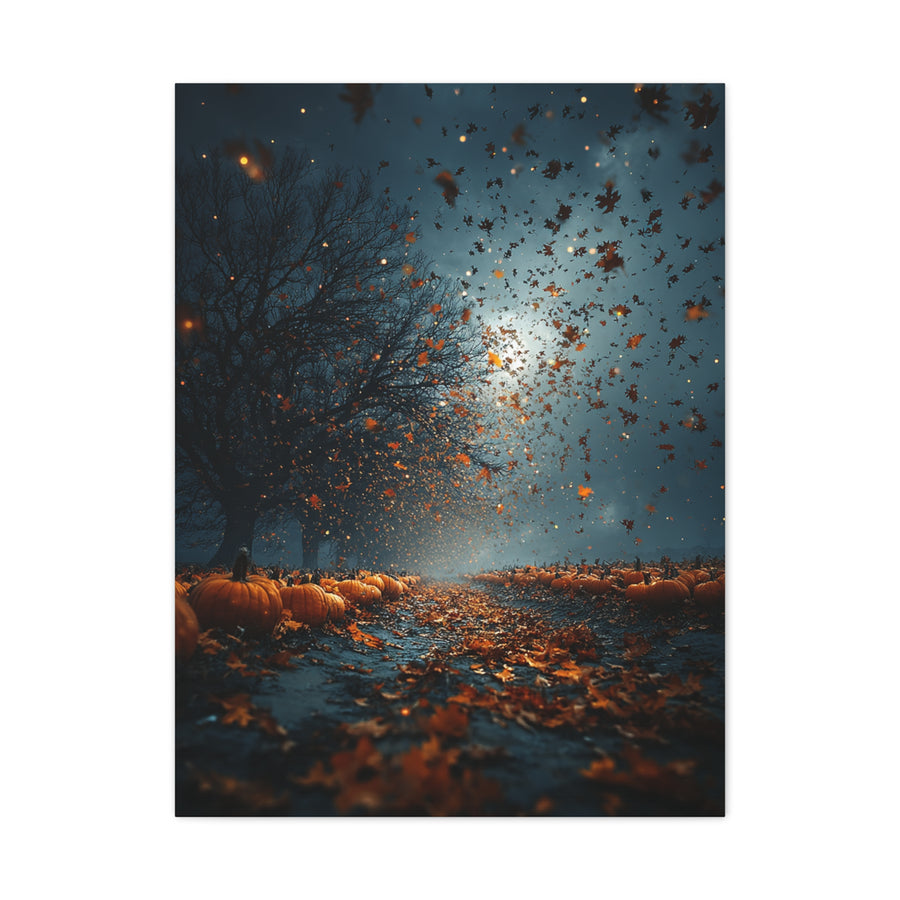 Autumn Leaf Storm Pumpkin Field Wall Art & Canvas Print