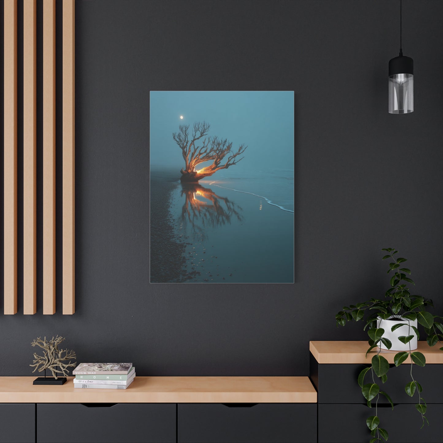 Moonlit Driftwood Shore Wall Art & Canvas Print