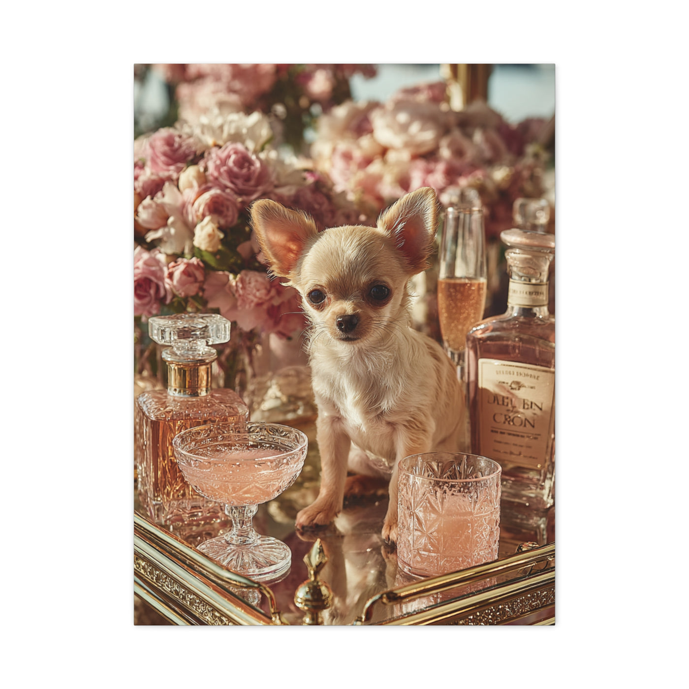 Chihuahua Champagne Bar Cart Wall Art & Canvas Print
