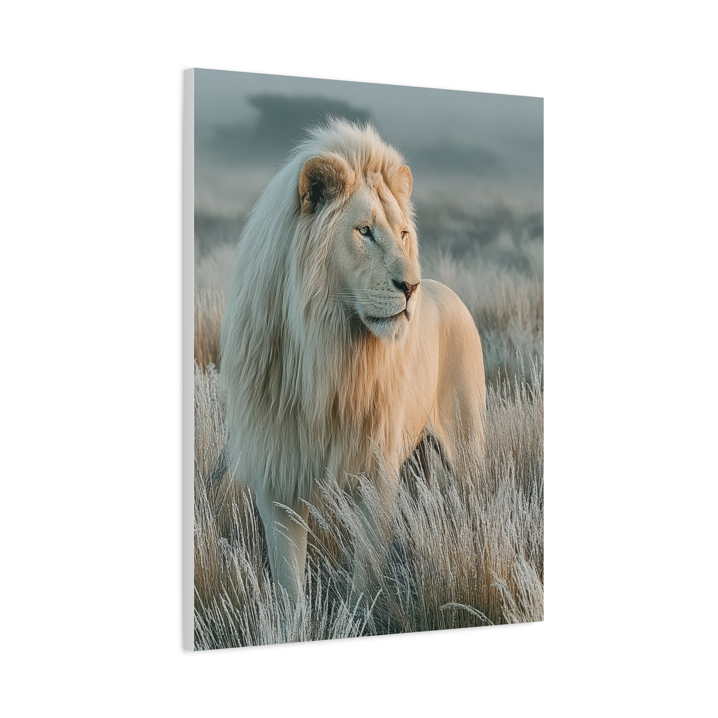 White Lion Frosted Grass Portrait Wall Art & Canvas Print
