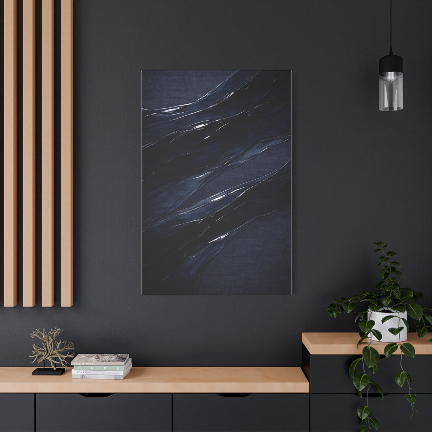 Fluid Navy Wave Abstraction Wall Art & Canvas Print