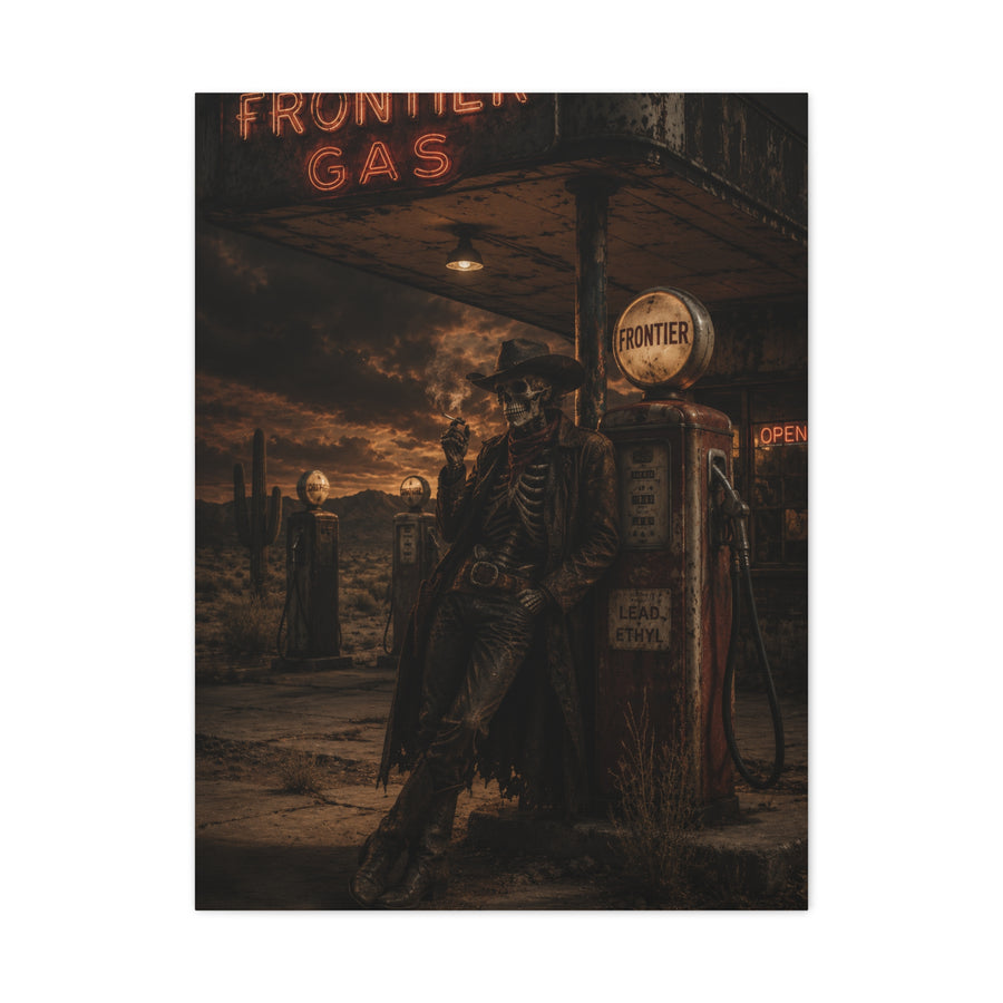 Frontier Gas Station Skeleton Outlaw Wall Art & Canvas Print