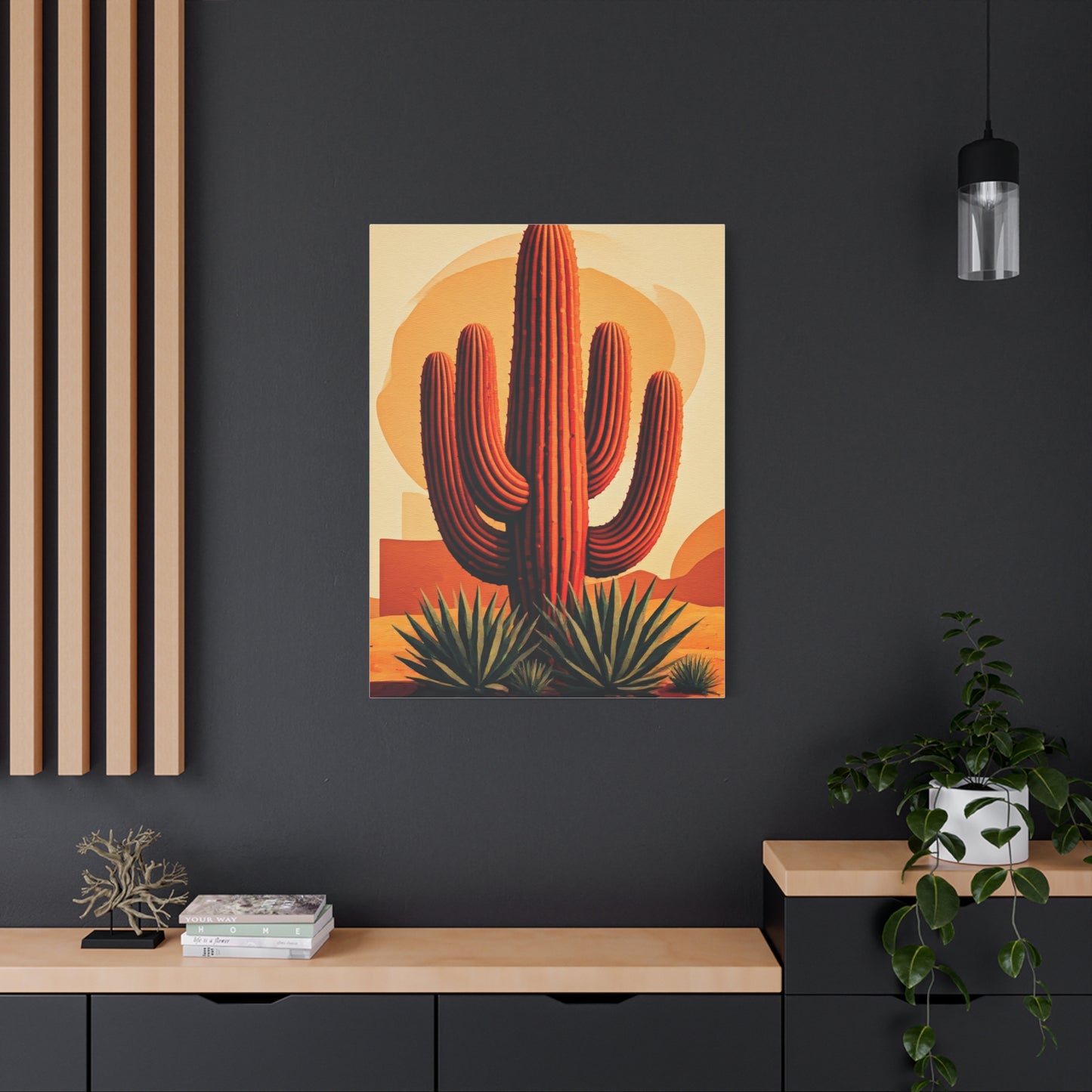 Golden Desert Sunset Saguaro Illustration Wall Art & Canvas Prints