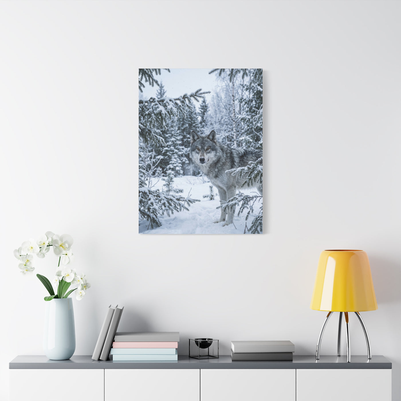 Winter Forest Wolf Natural Encounter Scene Wall Art & Canvas Print