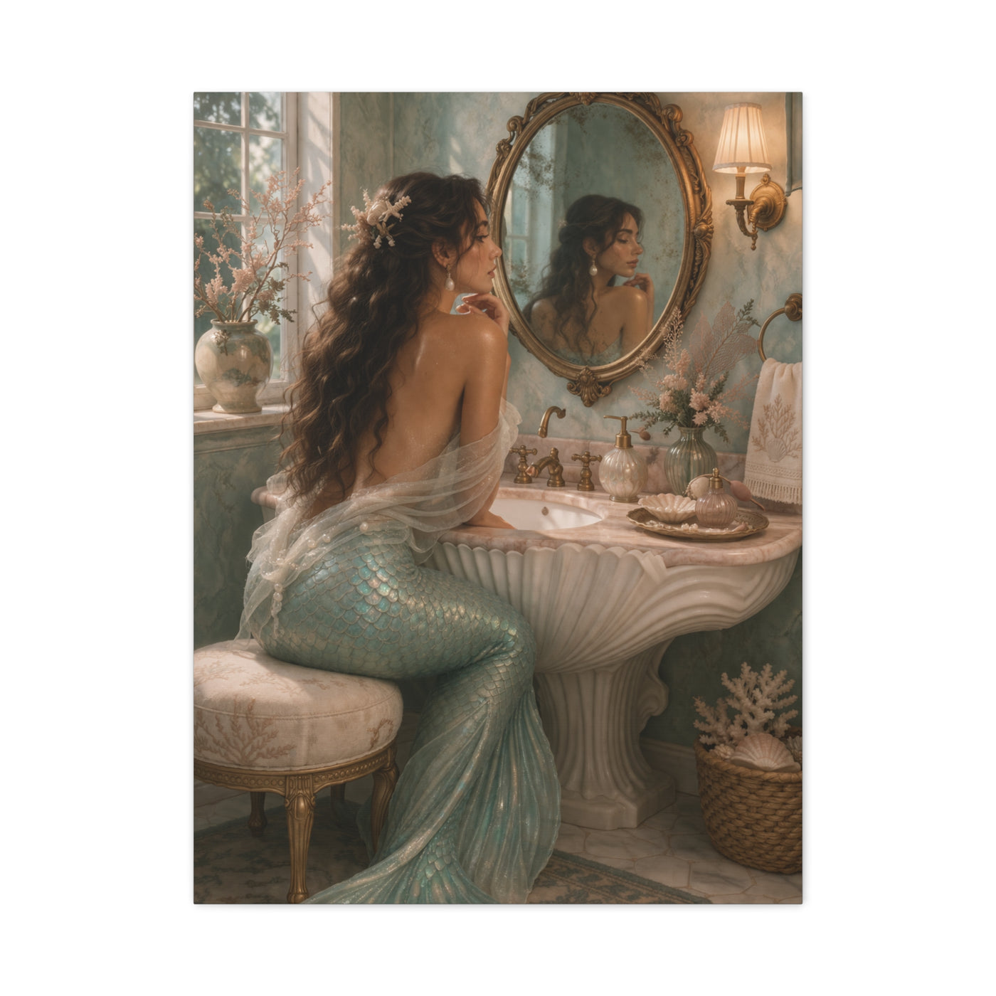 Vintage Vanity Mermaid Elegance Wall Art & Canvas Print