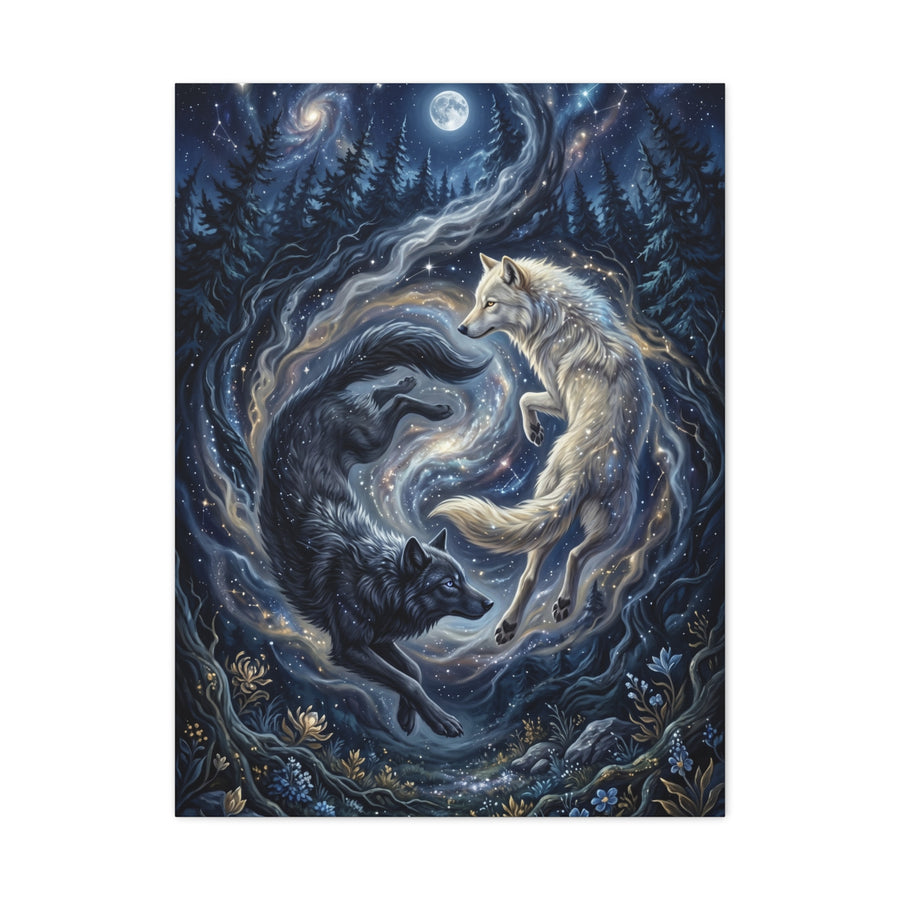Yin Yang Cosmic Wolves Balance Scene Wall Art & Canvas Print