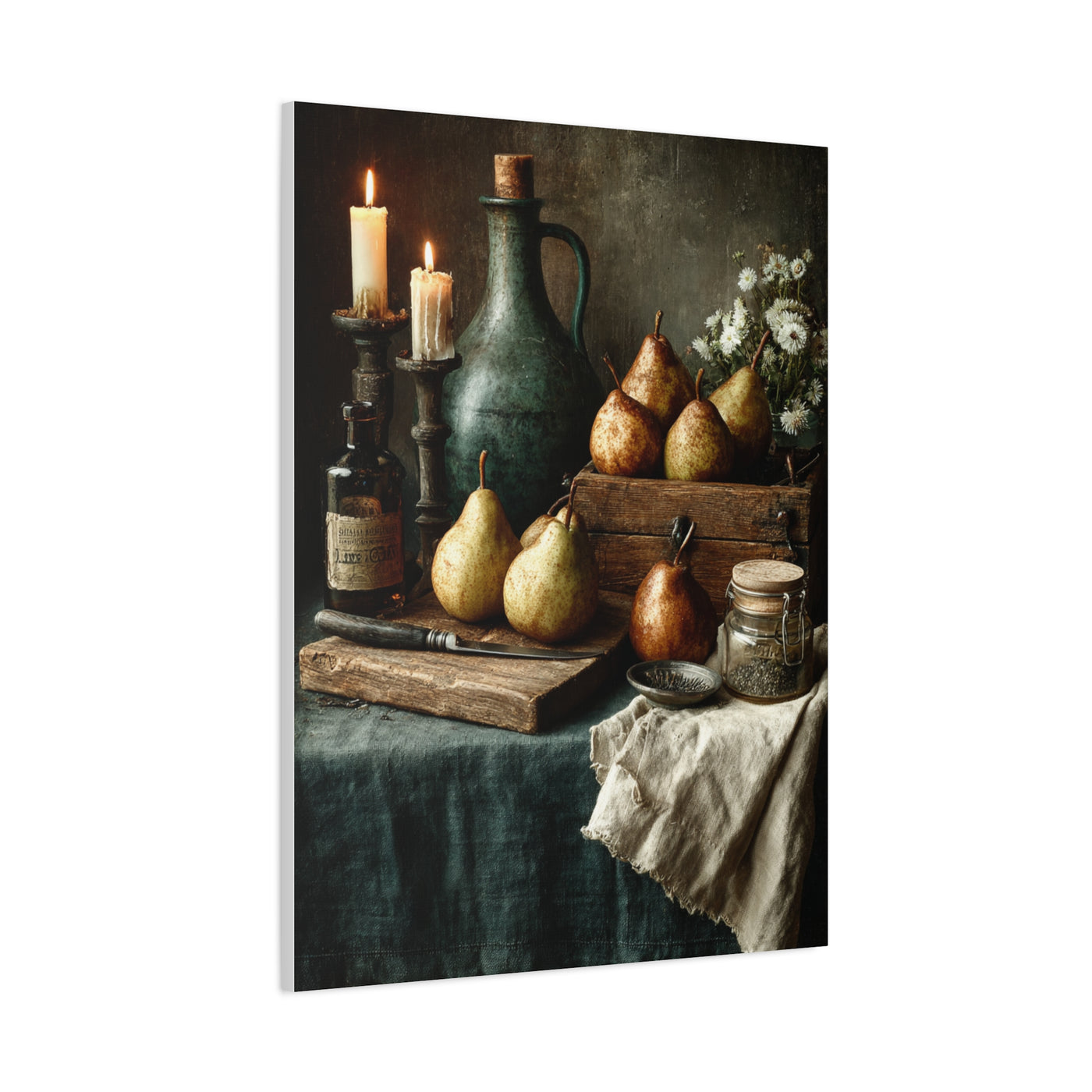 Rustic Pear & Candle Still Life Wall Art & Canvas Print